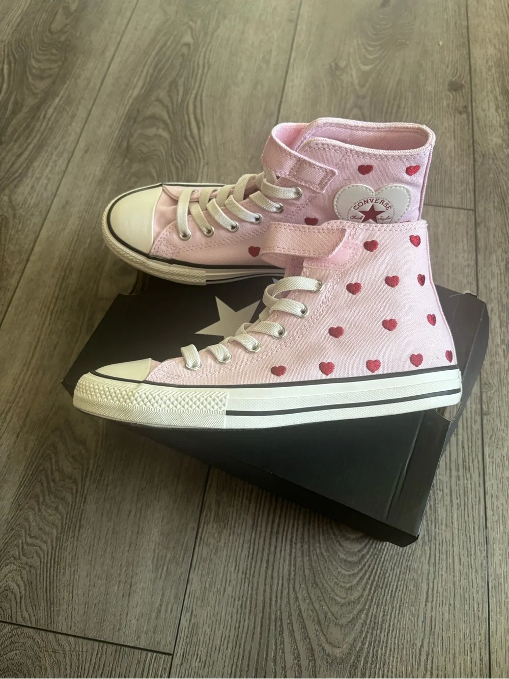 Converse Kids Pink High-Top Sneakers with Red Heart Accents